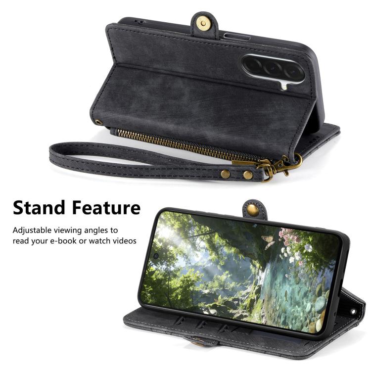 For Samsung Galaxy A57 5G Geometric Zipper Wallet Side Buckle Leather Phone Case
