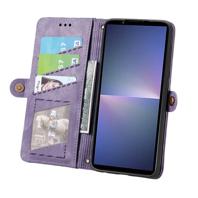 For Sony Xperia 5 V Geometric Zipper Wallet Side Buckle Leather Phone Case