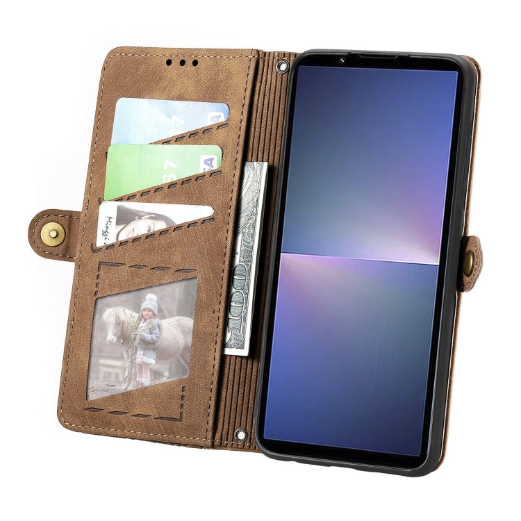 For Sony Xperia 5 V Geometric Zipper Wallet Side Buckle Leather Phone Case
