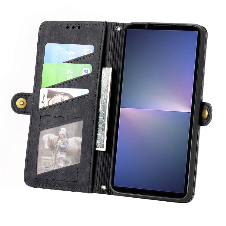 For Sony Xperia 5 V Geometric Zipper Wallet Side Buckle Leather Phone Case