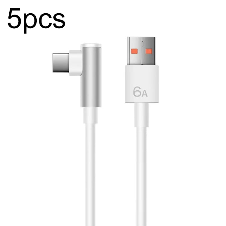 5pcs XJ-92 1m 66W USB to Type-C Elbow Super Fast Charging Data Cable for Huawei and Other Phone