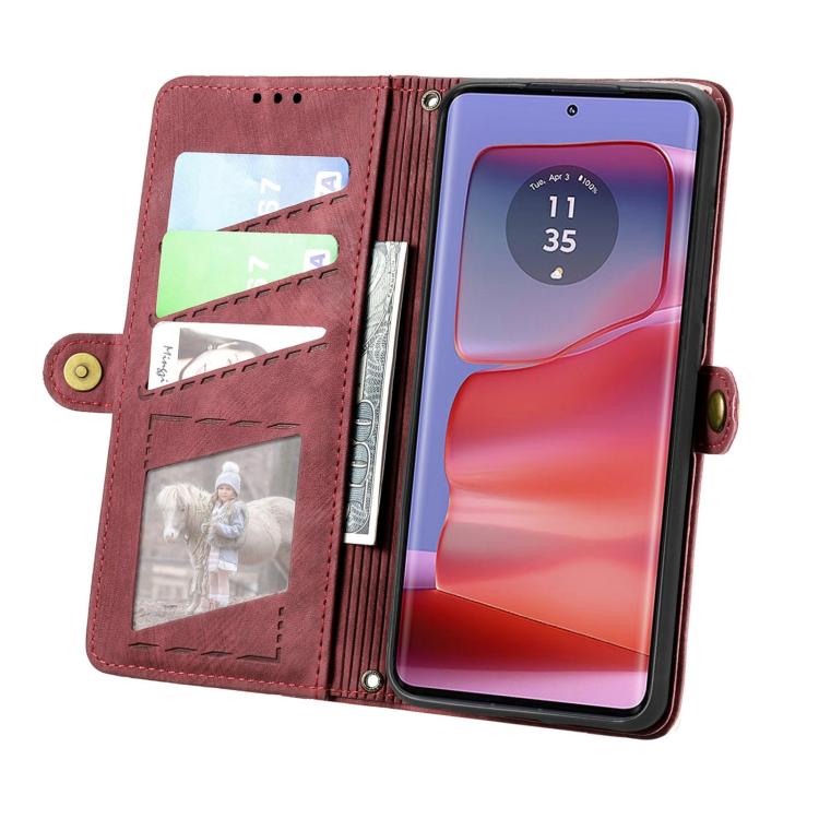 For Motorola Moto G75 5G Geometric Zipper Wallet Side Buckle Leather Phone Case