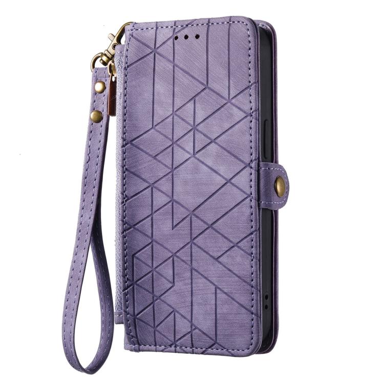 For Motorola Moto G75 5G Geometric Zipper Wallet Side Buckle Leather Phone Case