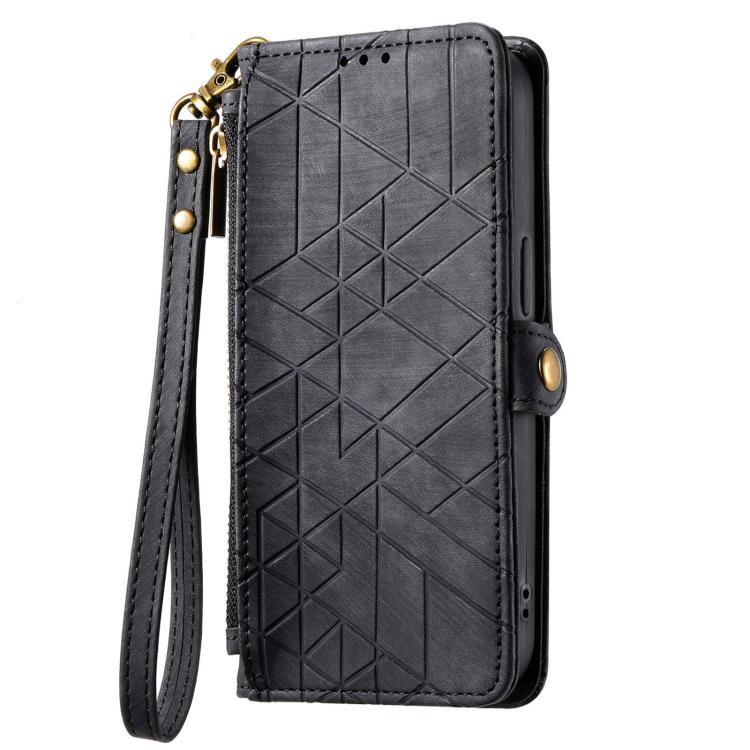 For Motorola Moto G75 5G Geometric Zipper Wallet Side Buckle Leather Phone Case
