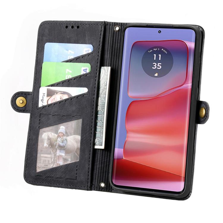 For Motorola Moto G75 5G Geometric Zipper Wallet Side Buckle Leather Phone Case