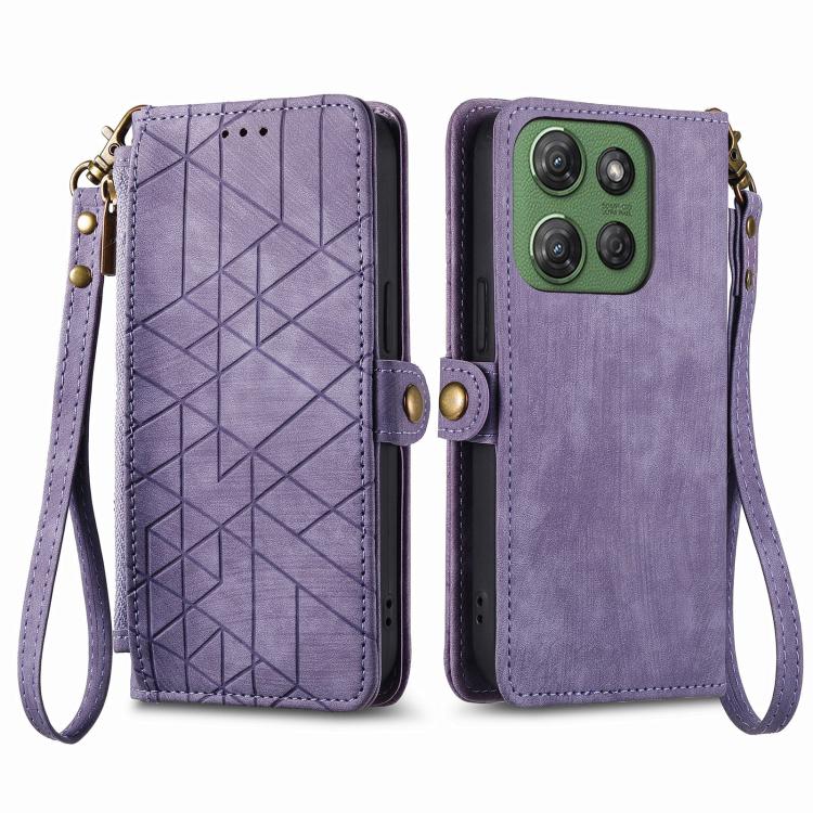 For Motorola Moto G Power 2025 Geometric Zipper Wallet Side Buckle Leather Phone Case