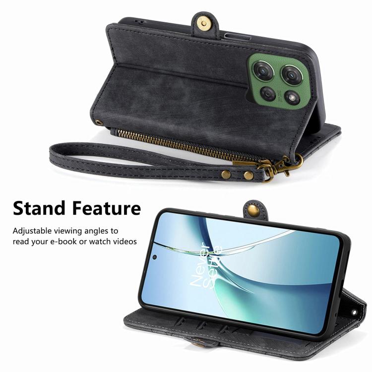 For Motorola Moto G Power 2025 Geometric Zipper Wallet Side Buckle Leather Phone Case