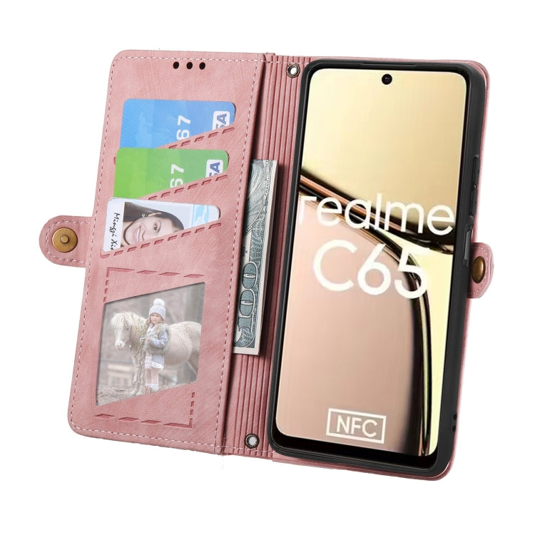For Realme C65 Geometric Zipper Wallet Side Buckle Leather Phone Case