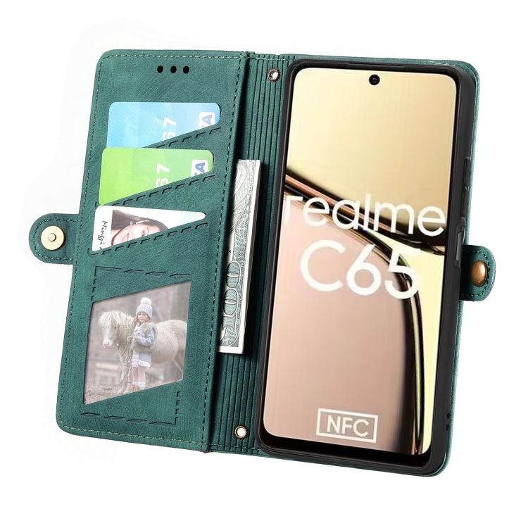 For Realme C65 Geometric Zipper Wallet Side Buckle Leather Phone Case