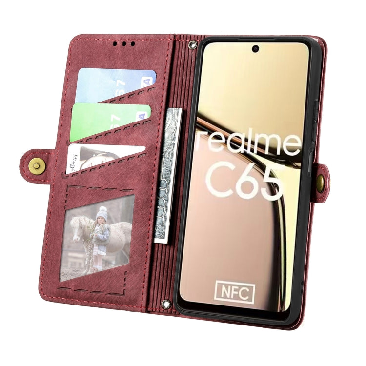 For Realme C65 Geometric Zipper Wallet Side Buckle Leather Phone Case