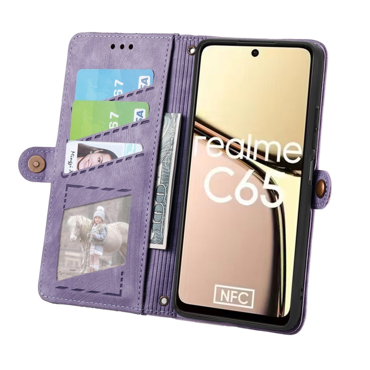 For Realme C65 Geometric Zipper Wallet Side Buckle Leather Phone Case