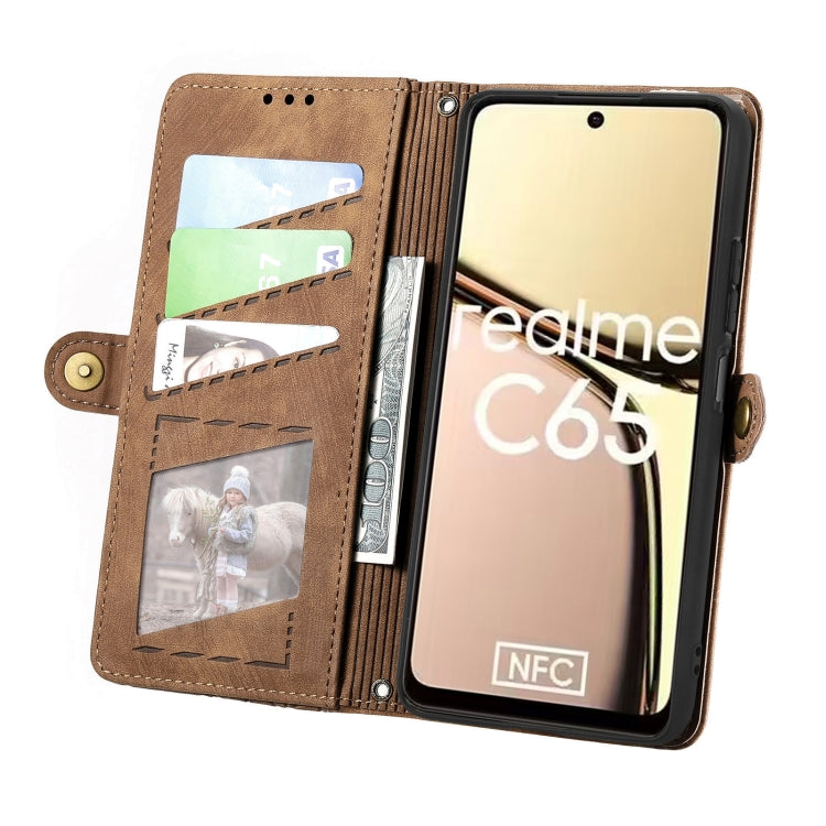 For Realme C65 Geometric Zipper Wallet Side Buckle Leather Phone Case