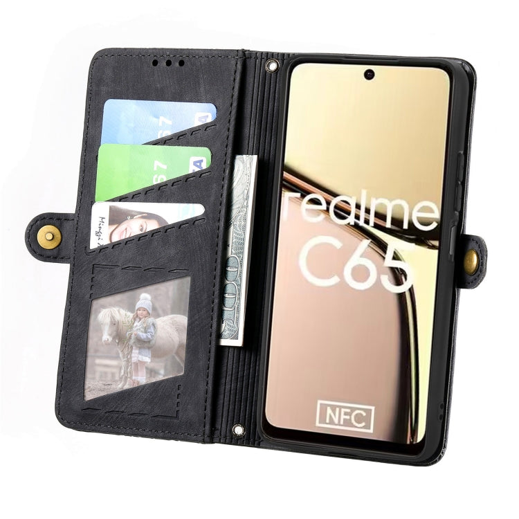 For Realme C65 Geometric Zipper Wallet Side Buckle Leather Phone Case