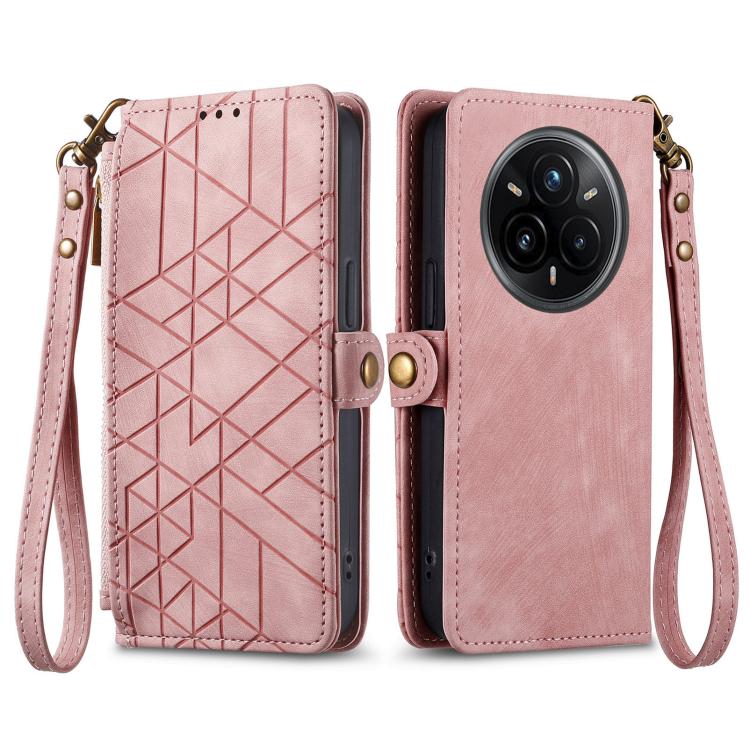 For Realme 14 Pro+ Geometric Zipper Wallet Side Buckle Leather Phone Case