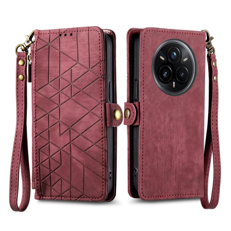 For Realme 14 Pro+ Geometric Zipper Wallet Side Buckle Leather Phone Case