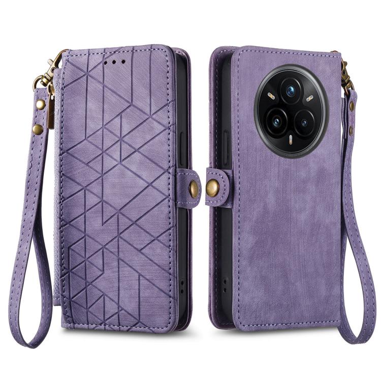 For Realme 14 Pro+ Geometric Zipper Wallet Side Buckle Leather Phone Case
