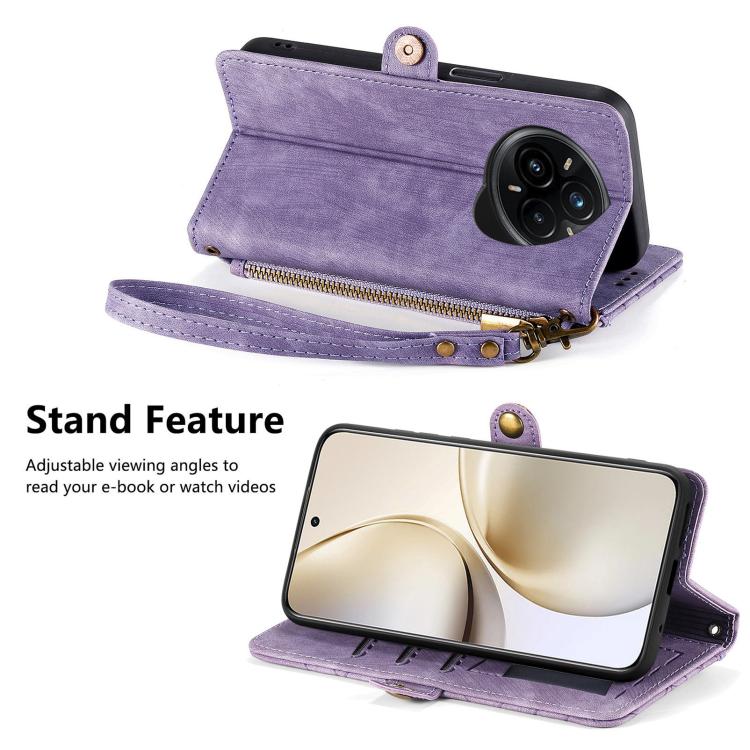For Realme 14 Pro+ Geometric Zipper Wallet Side Buckle Leather Phone Case