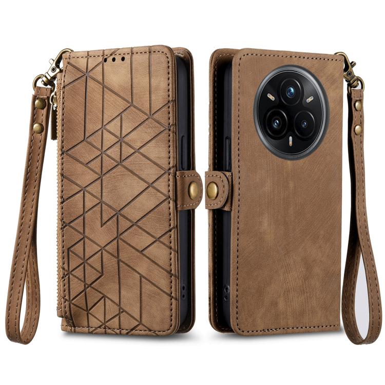 For Realme 14 Pro+ Geometric Zipper Wallet Side Buckle Leather Phone Case