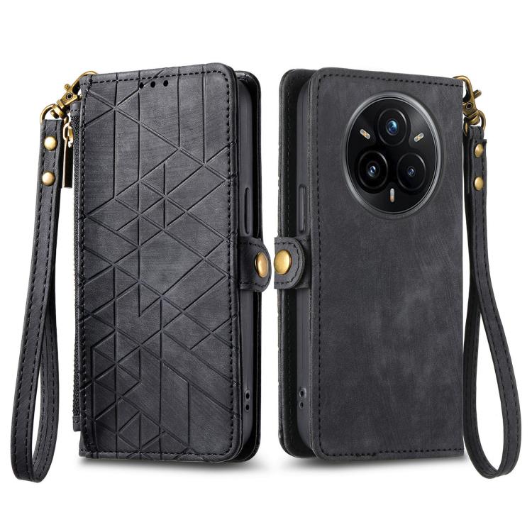 For Realme 14 Pro+ Geometric Zipper Wallet Side Buckle Leather Phone Case
