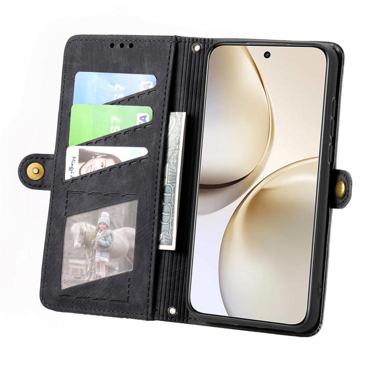 For Realme 14 Pro+ Geometric Zipper Wallet Side Buckle Leather Phone Case