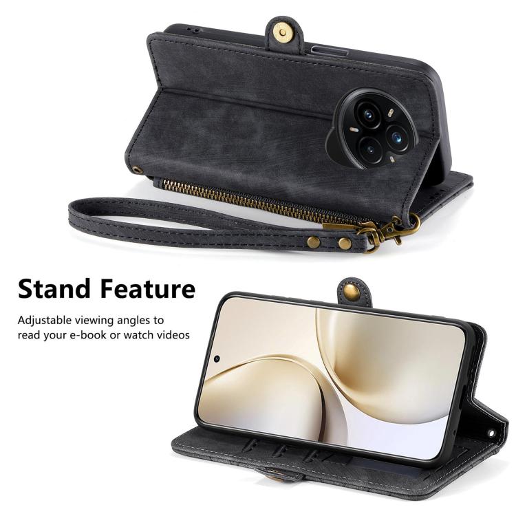 For Realme 14 Pro+ Geometric Zipper Wallet Side Buckle Leather Phone Case