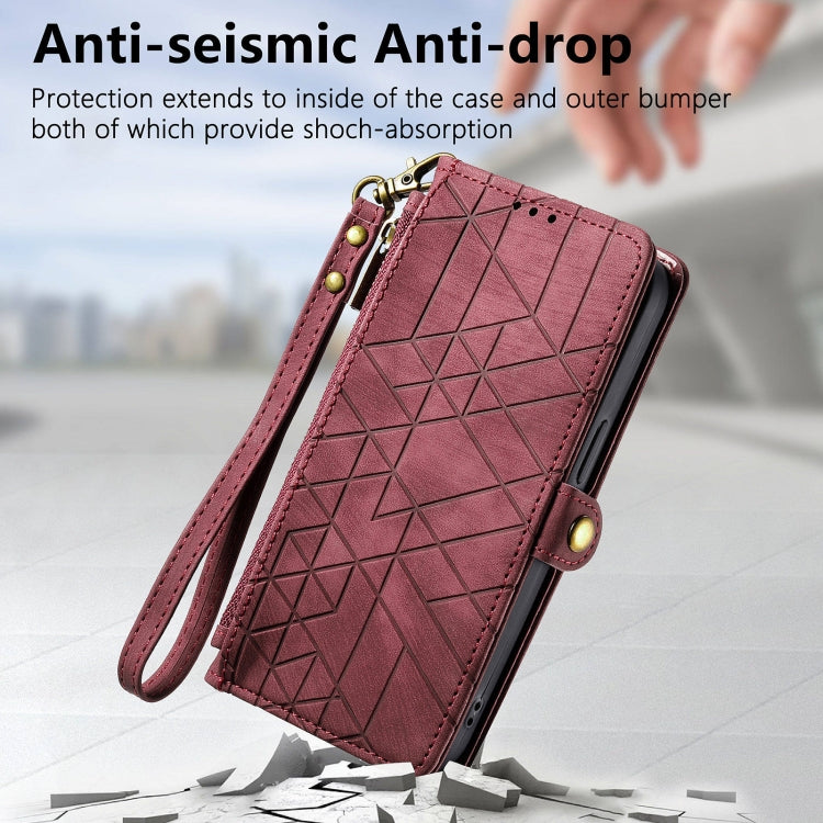 For Honor X30 Geometric Zipper Wallet Side Buckle Leather Phone Case