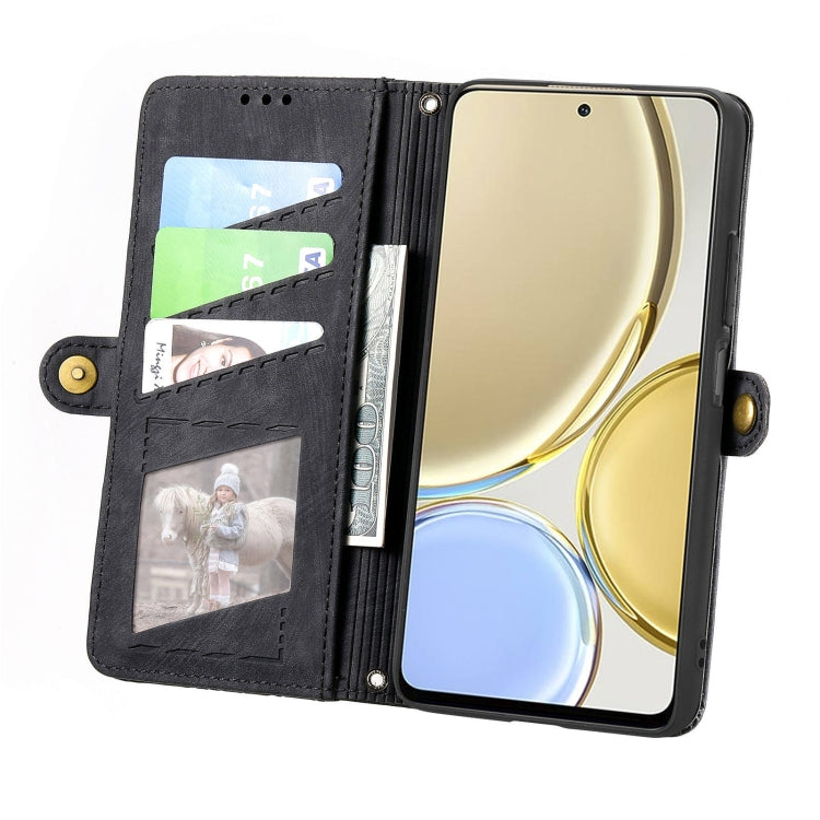 For Honor X30 Geometric Zipper Wallet Side Buckle Leather Phone Case