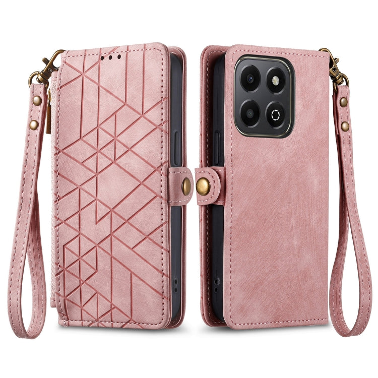 For Honor 200 Smart Geometric Zipper Wallet Side Buckle Leather Phone Case