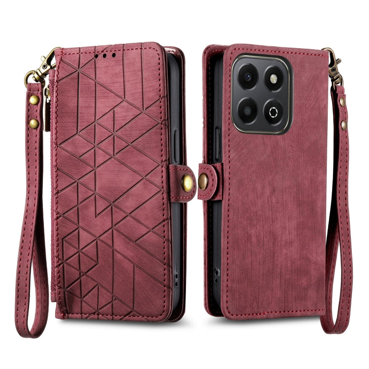For Honor 200 Smart Geometric Zipper Wallet Side Buckle Leather Phone Case