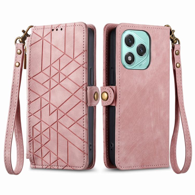 For Honor 400 Lite Global Geometric Zipper Wallet Side Buckle Leather Phone Case