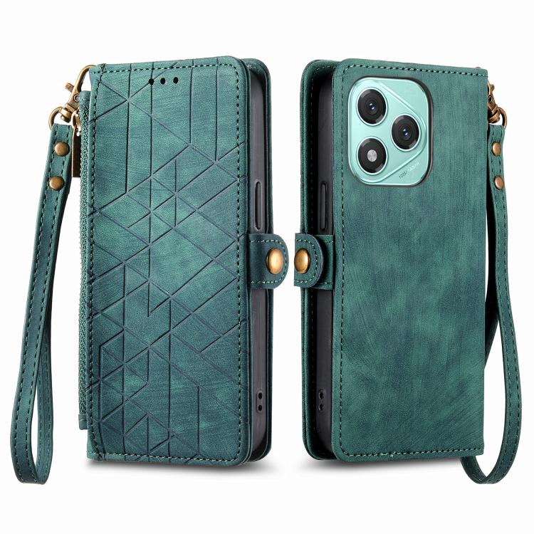 For Honor 400 Lite Global Geometric Zipper Wallet Side Buckle Leather Phone Case