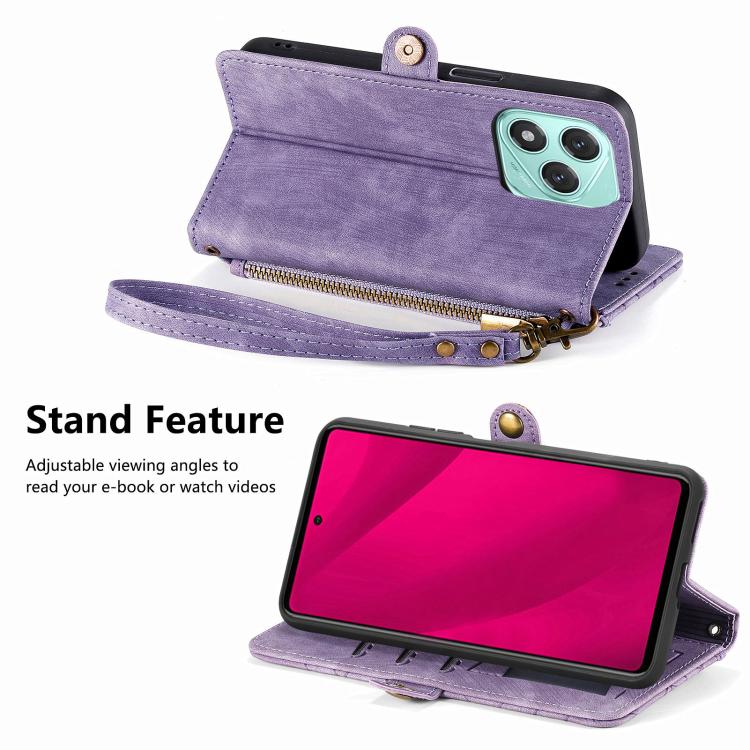 For Honor 400 Lite Global Geometric Zipper Wallet Side Buckle Leather Phone Case