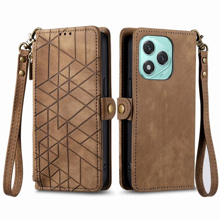For Honor 400 Lite Global Geometric Zipper Wallet Side Buckle Leather Phone Case