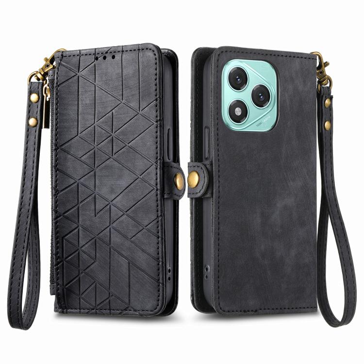 For Honor 400 Lite Global Geometric Zipper Wallet Side Buckle Leather Phone Case