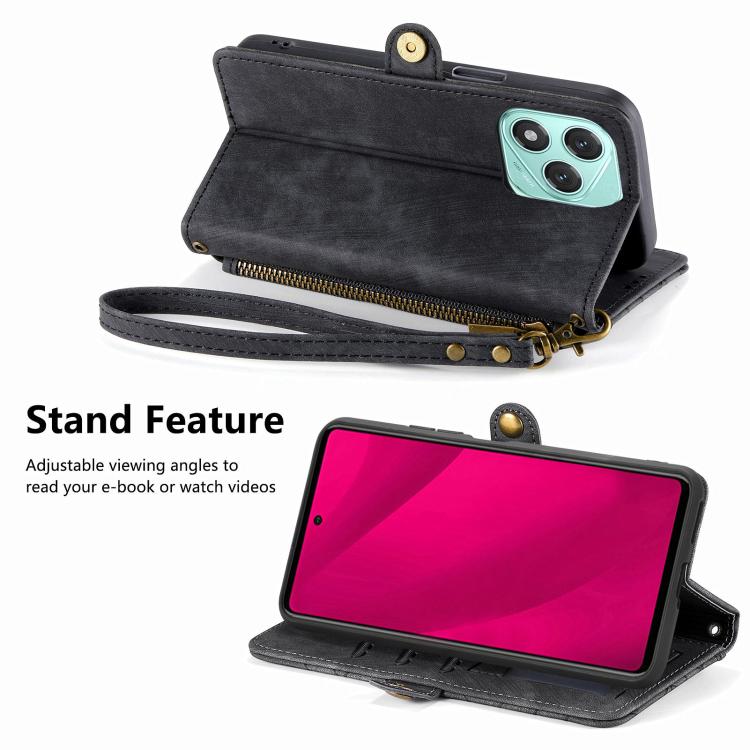 For Honor 400 Lite Global Geometric Zipper Wallet Side Buckle Leather Phone Case