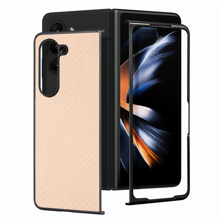 For Samsung Galaxy Z Fold6 JUNSUNMAY Carbon Fiber Pattern Leather Skin PC Folding Phone Case