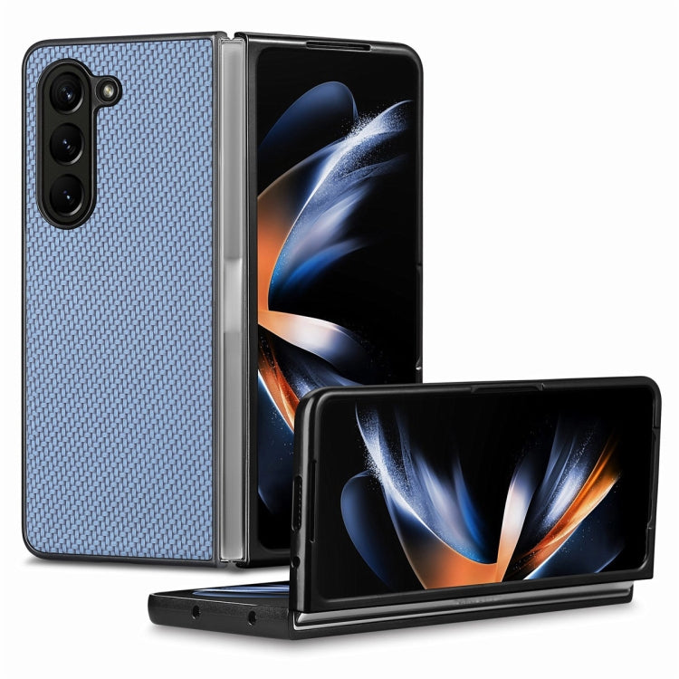 For Samsung Galaxy Z Fold6 JUNSUNMAY Carbon Fiber Pattern Leather Skin PC Folding Phone Case