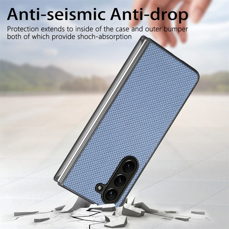 For Samsung Galaxy Z Fold6 JUNSUNMAY Carbon Fiber Pattern Leather Skin PC Folding Phone Case