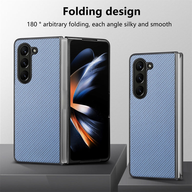For Samsung Galaxy Z Fold6 JUNSUNMAY Carbon Fiber Pattern Leather Skin PC Folding Phone Case