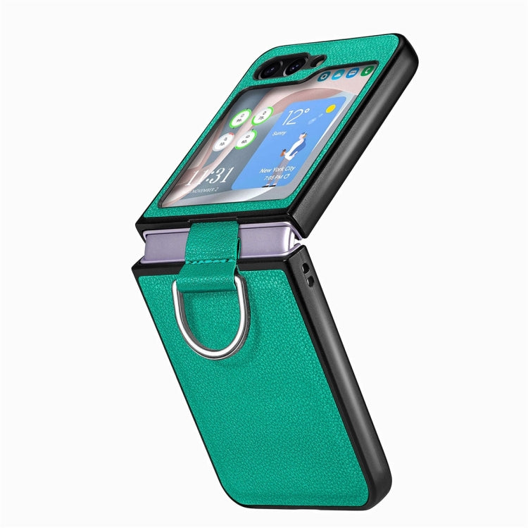 For Samsung Galaxy Z Flip6 / Flip7 FE JUNSUNMAY Litchi Leather Skin PC Folding Phone Case with Phone Ring