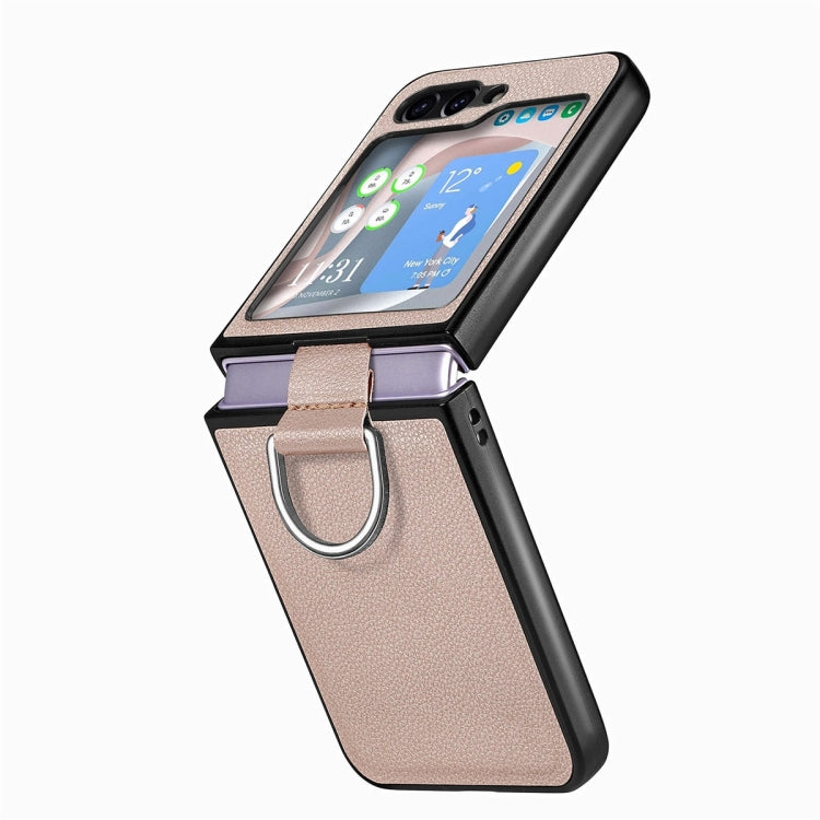 For Samsung Galaxy Z Flip6 / Flip7 FE JUNSUNMAY Litchi Leather Skin PC Folding Phone Case with Phone Ring