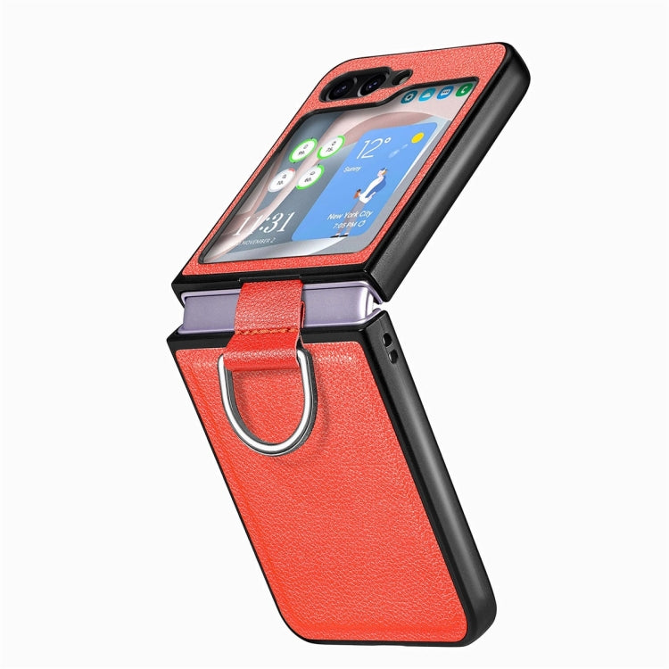 For Samsung Galaxy Z Flip6 / Flip7 FE JUNSUNMAY Litchi Leather Skin PC Folding Phone Case with Phone Ring