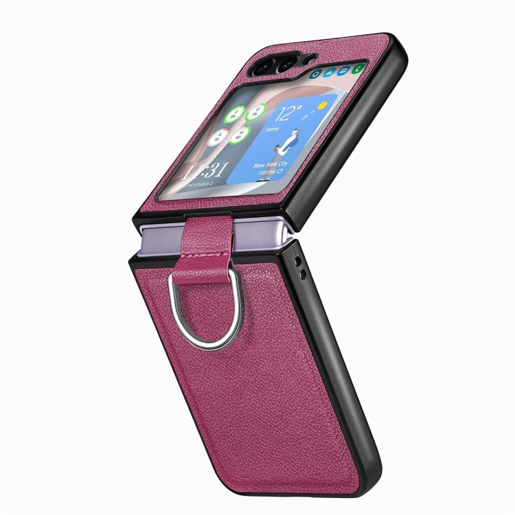 For Samsung Galaxy Z Flip6 / Flip7 FE JUNSUNMAY Litchi Leather Skin PC Folding Phone Case with Phone Ring