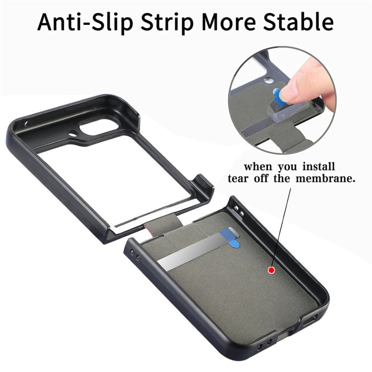 For Samsung Galaxy Z Flip6 / Flip7 FE JUNSUNMAY Litchi Leather Skin PC Folding Phone Case with Phone Ring