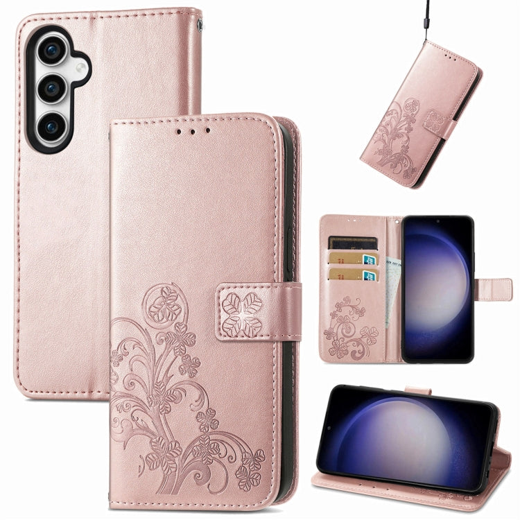 For Samsung Galaxy S23 FE 5G Four-leaf Clasp Embossed Buckle Leather Phone Case