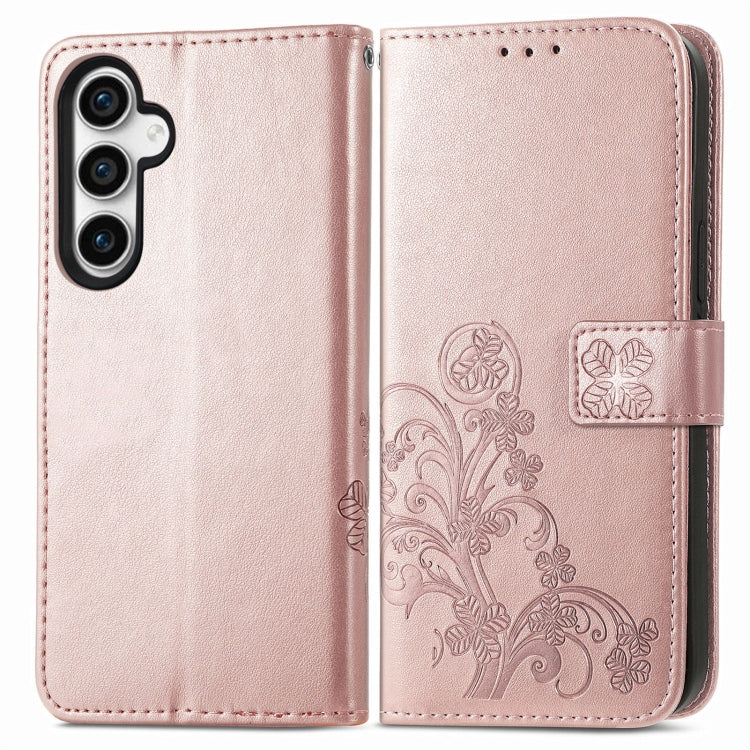 For Samsung Galaxy S23 FE 5G Four-leaf Clasp Embossed Buckle Leather Phone Case