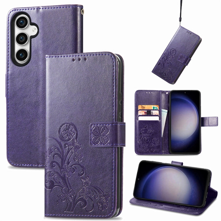 For Samsung Galaxy S23 FE 5G Four-leaf Clasp Embossed Buckle Leather Phone Case