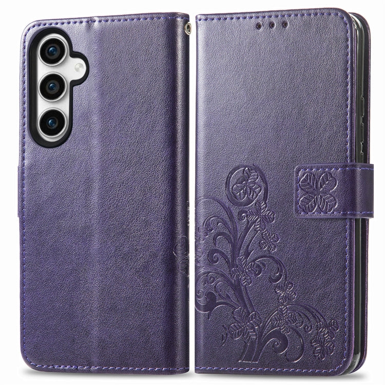 For Samsung Galaxy S23 FE 5G Four-leaf Clasp Embossed Buckle Leather Phone Case