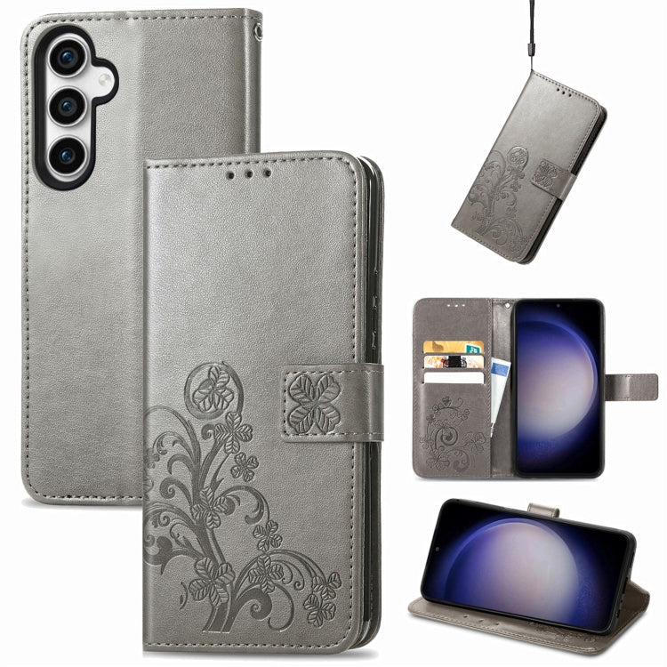 For Samsung Galaxy S23 FE 5G Four-leaf Clasp Embossed Buckle Leather Phone Case