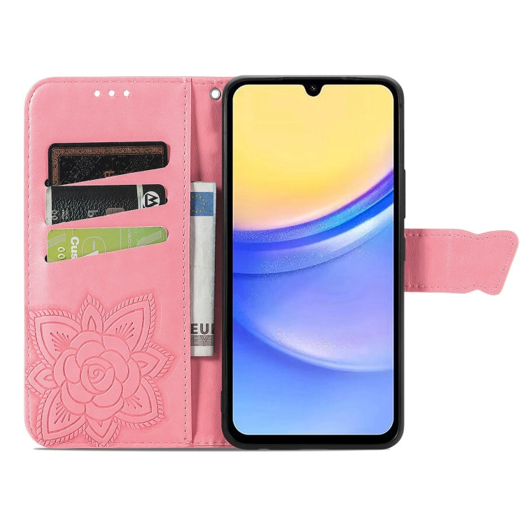 For Samsung Galaxy A15 Butterfly Love Flower Embossed Leather Phone Case